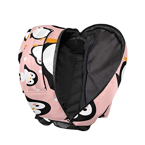 Cute Penguin Backpack for Boys Girls Kids Cartoon Pink Sea Animals Dots Student Bookbag School Bag 14 inch Laptop Backpacks Travel Daypack Shoulder Bag