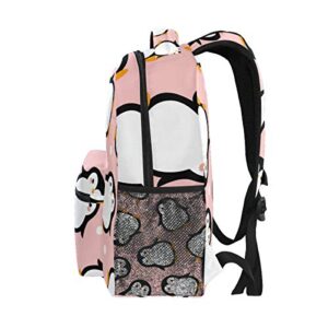 Cute Penguin Backpack for Boys Girls Kids Cartoon Pink Sea Animals Dots Student Bookbag School Bag 14 inch Laptop Backpacks Travel Daypack Shoulder Bag