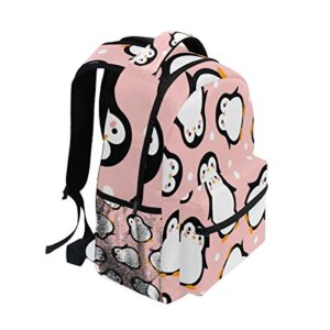 Cute Penguin Backpack for Boys Girls Kids Cartoon Pink Sea Animals Dots Student Bookbag School Bag 14 inch Laptop Backpacks Travel Daypack Shoulder Bag