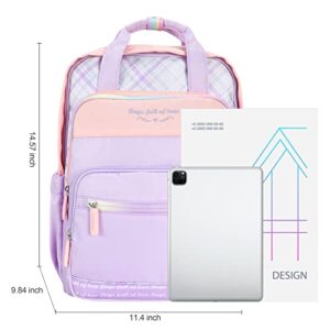 Ankuer Kids Backpack for Girls Elementary School Bag for Children Cute Kawaii Book Bag Travel Backpack Fits Up 15.6 Inch Laptop Backpack Casual Daypack for Women (Purple Pink)