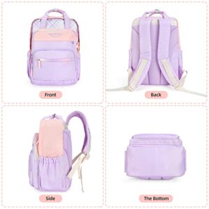 Ankuer Kids Backpack for Girls Elementary School Bag for Children Cute Kawaii Book Bag Travel Backpack Fits Up 15.6 Inch Laptop Backpack Casual Daypack for Women (Purple Pink)