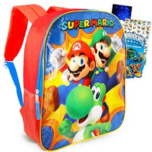 Mario Shop Super Mario Backpack for Boys - 15inch Mario Backpack Bundle with Stickers and More (Mario and Luigi Backpack)