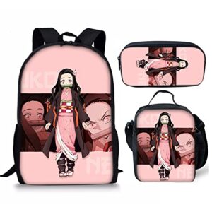 kxqwb daily backpack travel backpacks with lunch bag pencil bag set 3 pcs set novelty anime backpack b