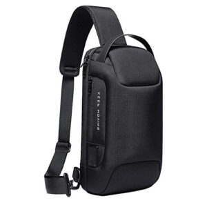 voohek sling bag backpack cross body waterproof anti-theft shoulder daypack with usb charging port, black