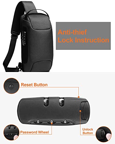 Voohek Sling Bag Backpack Cross Body Waterproof Anti-Theft Shoulder Daypack with USB Charging Port, Black