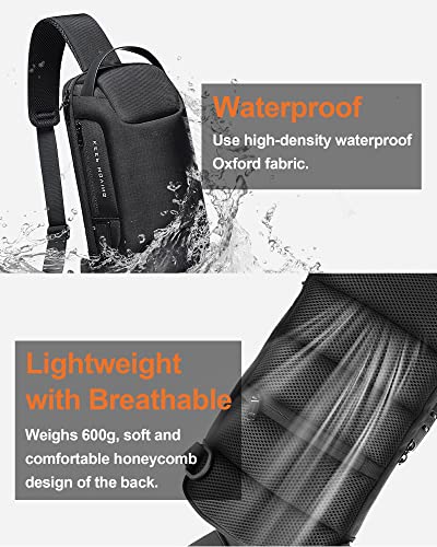 Voohek Sling Bag Backpack Cross Body Waterproof Anti-Theft Shoulder Daypack with USB Charging Port, Black