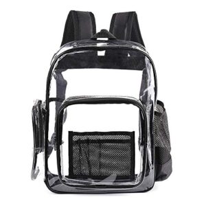 heavy duty clear backpack with large laptop compartment, see through plastic bookbags for school, stadium,security, sporting (black)