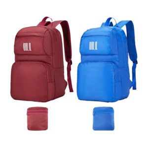 gblq plus packable backpack 35l ultra lightweight, water resistant foldable daypack for travel, hiking, camping – 2 packs (blue + red)