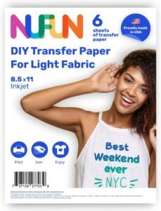 nufun activities heat transfer paper for t shirts, light fabrics, inkjet printable iron-on heat, 8.5 x 11 inch, make your own custom t-shirt (6 sheets)