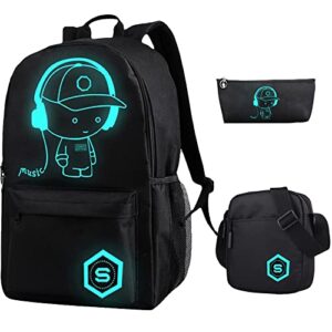 flymei anime backpack for boys, luminous backpack for school cool bookbags with shoulder bag 17” laptop back pack, lightweight travel bag, cool cartoon backpack for men