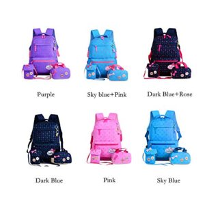 Stars-Print and Bowknot Backpack Set Large Elementary Bookbag 3Pcs Set School bags for Teen Girls