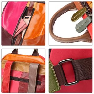 New Women’s Multicolor Backpack Genuine Leather Colorful Patchwork Shoulder Bags (Multicoloured-M)