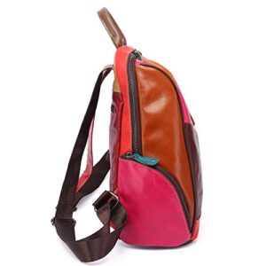 New Women’s Multicolor Backpack Genuine Leather Colorful Patchwork Shoulder Bags (Multicoloured-M)