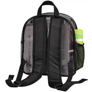 Slumou Mini Clear Backpack Stadium Approved for Women Men Heavy Duty See Through Transparent Pvc Backpacks for School Work Travel（Black）