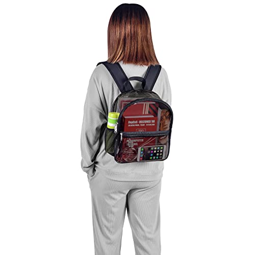 Slumou Mini Clear Backpack Stadium Approved for Women Men Heavy Duty See Through Transparent Pvc Backpacks for School Work Travel（Black）