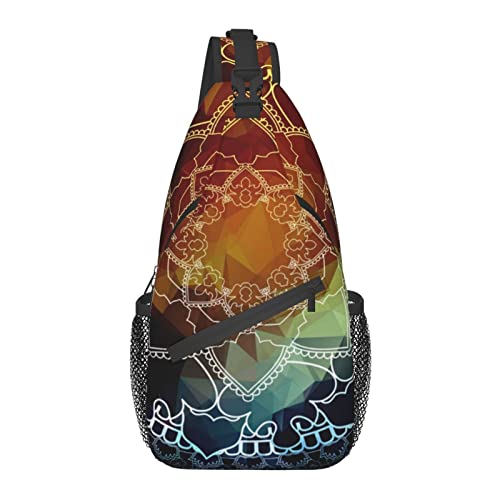 Mandala Flower Sling Bag Crossbody Sling Backpack Flower Shoulder Chest Bag Travel Hiking Daypack for Women Men