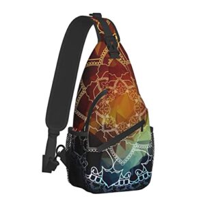 Mandala Flower Sling Bag Crossbody Sling Backpack Flower Shoulder Chest Bag Travel Hiking Daypack for Women Men