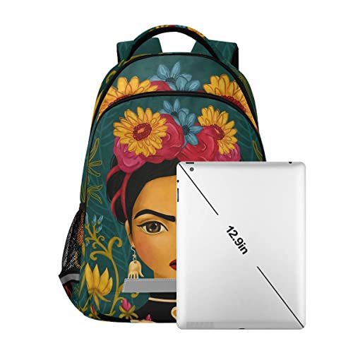 IOLPOM School Backpack for Women Girls, Mexican Art 15-inch Laptop Schoolbag for for College Travel Work with Reflective Strips