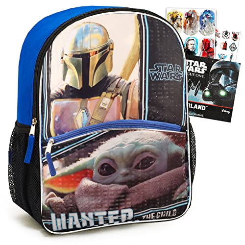 Walt Disney Studio Baby Yoda The Child School Supplies Bundle Mandalorian School Bag Set - Large 16" Mandalorian Backpack with Star Wars Stickers (Baby Yoda Activity Bag)