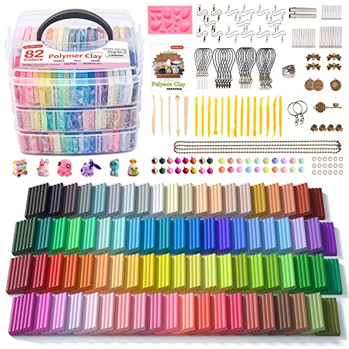 Polymer Clay, Shuttle Art 82 Colors Oven Bake Modeling Clay, Creative Clay Kit with 19 Clay Tools and 16 Kinds of Accessories, Non-Toxic, Non-Sticky, Ideal DIY Art Craft Clay Gift for Kids Adults