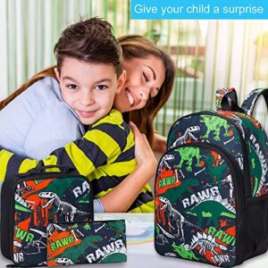 WZLVO 3PCS Kids Backpacks for Boys, 16" Dinosaur Preschool School Bookbag and Lunch Box for Elementary Toddler