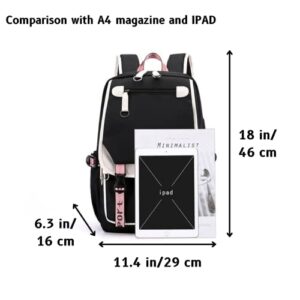 PSHNDB Kpop BTSS Backpack With Audio Cable USB Charging Port JIMIN SUGA JIN TAEHYUNG V JUNGKOOK JHOPE RM Korean Casual Laptop Bag College School for Girls Army Fans Gifts (Black), 18*11.4*6.3 Inch