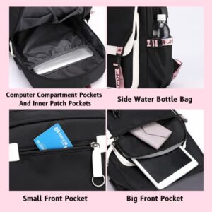 PSHNDB Kpop BTSS Backpack With Audio Cable USB Charging Port JIMIN SUGA JIN TAEHYUNG V JUNGKOOK JHOPE RM Korean Casual Laptop Bag College School for Girls Army Fans Gifts (Black), 18*11.4*6.3 Inch