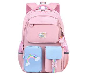 girls backpack cute elementary bookbags middle school bags casual daypack backpacks durable lightweight travel bags (pink,small)