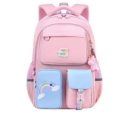 Girls Backpack Cute Elementary Bookbags Middle School bags Casual Daypack Backpacks Durable Lightweight Travel Bags (Pink,Small)