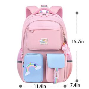 Girls Backpack Cute Elementary Bookbags Middle School bags Casual Daypack Backpacks Durable Lightweight Travel Bags (Pink,Small)