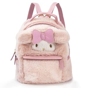 my melody backpack for women girls, kawaii anime plush backpack for school, travel, everyday use – pink fur