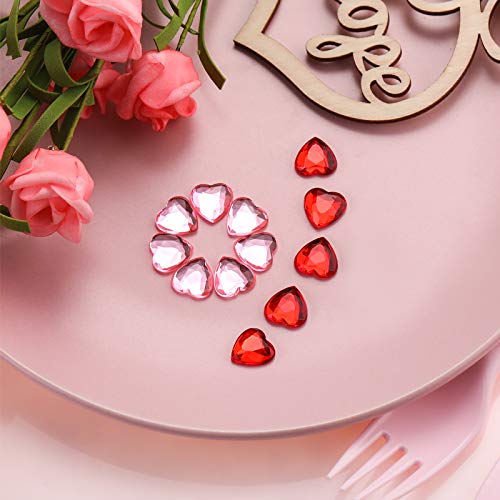 Red/Pink Acrylic Heart for Valentines Day, Wedding Heart Table Scatter Decoration, Flat Back Heart Rhinestones, 0.5 Inch (100)