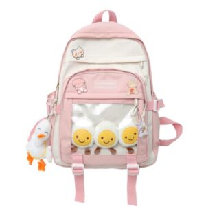 meganjdesigns kawaii backpack comes with kawaii duck pendant, gift for back to school, travel daypack shoulder bag girls (pink)