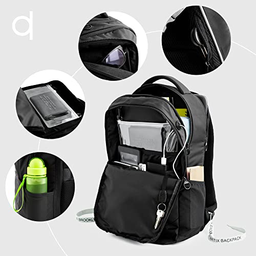 Artix Laptop Backpack for Men and Women - Waterproof Large Travel Back pack 17.3 inch - Computer Bagpack for High School, College, Business, Office, Work - Rucksack for Adults & Students (Black/Grey)