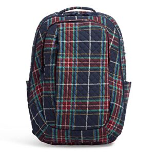 vera bradley large backpack travel bag, tartan plaid-recycled cotton