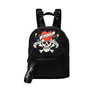 ed hardy unisex nylon skull on black backpack with top handle and adjustable shoulder strap