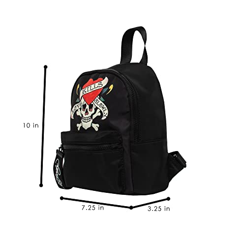 Ed Hardy Unisex Nylon Skull On Black Backpack with Top Handle and Adjustable Shoulder Strap