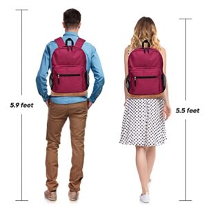 School Backpack Lightweight School Bag College Casual Daypack with 2 Side Pockets for Tavel Sport High School Middle Bookbag Wine Red