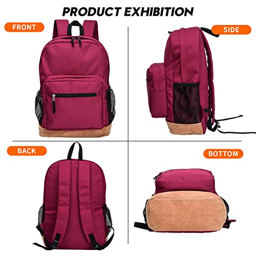 School Backpack Lightweight School Bag College Casual Daypack with 2 Side Pockets for Tavel Sport High School Middle Bookbag Wine Red