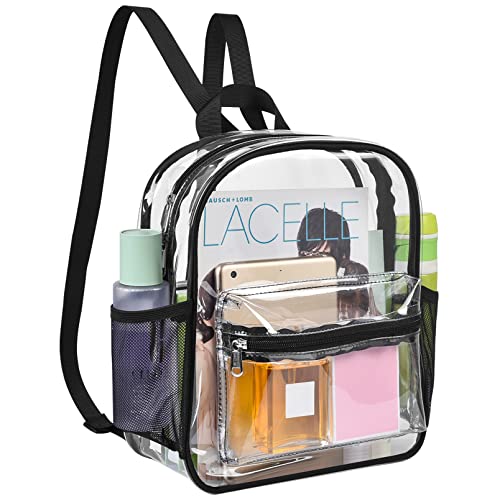 MAY TREE Clear Backpack Stadium Approved, Mini Clear Backpack, Heavy Duty Waterproof Transparent PVC Backpack (Black)