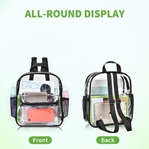 MAY TREE Clear Backpack Stadium Approved, Mini Clear Backpack, Heavy Duty Waterproof Transparent PVC Backpack (Black)