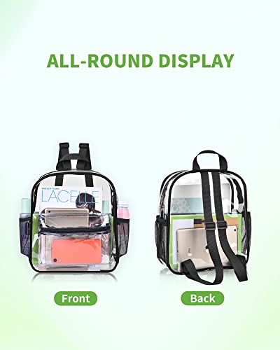 MAY TREE Clear Backpack Stadium Approved, Mini Clear Backpack, Heavy Duty Waterproof Transparent PVC Backpack (Black)