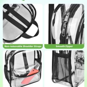 MAY TREE Clear Backpack Stadium Approved, Mini Clear Backpack, Heavy Duty Waterproof Transparent PVC Backpack (Black)