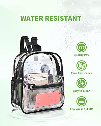 MAY TREE Clear Backpack Stadium Approved, Mini Clear Backpack, Heavy Duty Waterproof Transparent PVC Backpack (Black)