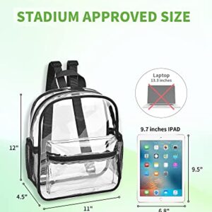 MAY TREE Clear Backpack Stadium Approved, Mini Clear Backpack, Heavy Duty Waterproof Transparent PVC Backpack (Black)