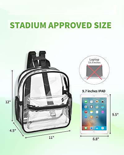 MAY TREE Clear Backpack Stadium Approved, Mini Clear Backpack, Heavy Duty Waterproof Transparent PVC Backpack (Black)