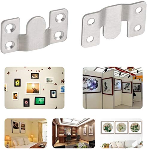 4 Pairs Flush Mount Bracket,Interlocking Furniture Connector,Stainless Steel Heavy Duty Photo Frame Hook Picture Hanger for Large Picture Display Art Gallery Wall Mount Hardware (Large-4 Pairs)