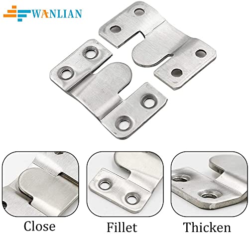 4 Pairs Flush Mount Bracket,Interlocking Furniture Connector,Stainless Steel Heavy Duty Photo Frame Hook Picture Hanger for Large Picture Display Art Gallery Wall Mount Hardware (Large-4 Pairs)