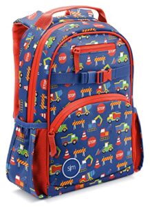 simple modern toddler mini backpack for kids boys girls | preschool small backpack | fletcher collection | toddler – mini (14″ tall) | under construction