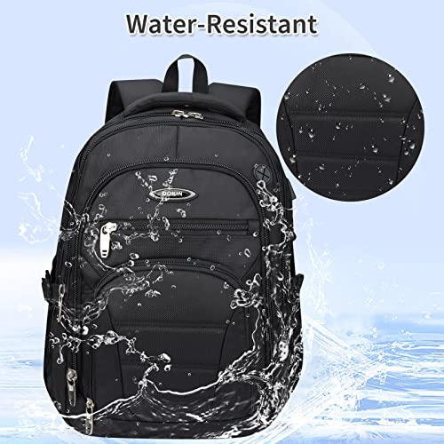 15.6 Inch Padded Laptop Backpack, 32L Business Travel Backpack with USB Charging Port Earphone Port, Waterproof College School Bag with Anti Theft for Men, Black